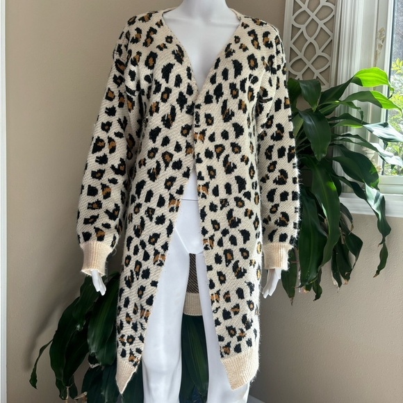 Sweaters - Leopard Print Open Front Cardigan Sweater